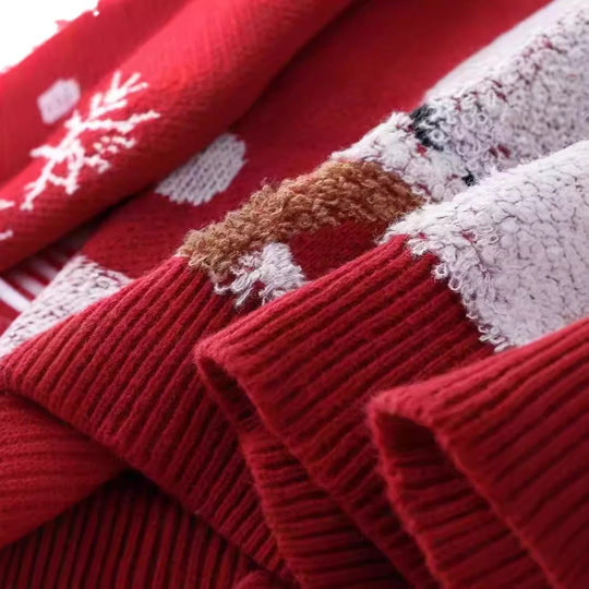 Damen festlicher Strickpullover mit Rentier-Motiv und Schneeflocken Heidi-Mode
