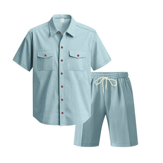Herren Kurzarm-Hemd und Shorts Set mit praktischen Taschen und bequemer Passform Heidi-Mode