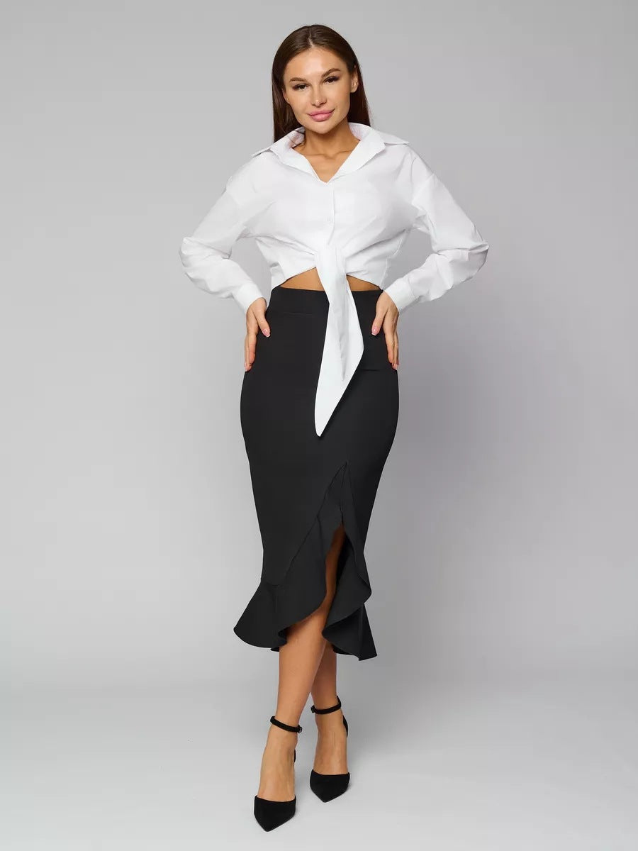 Damen eleganter Maxirock mit asymmetrischem Saum und hohem Schlitz Heidi-Mode