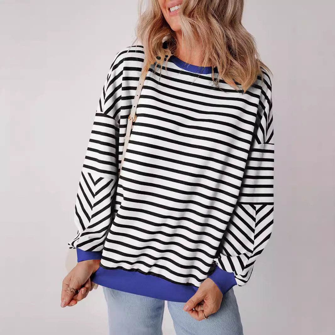Damen Lässiges gestreiftes Sweatshirt mit voluminösen Ärmeln Heidi-Mode