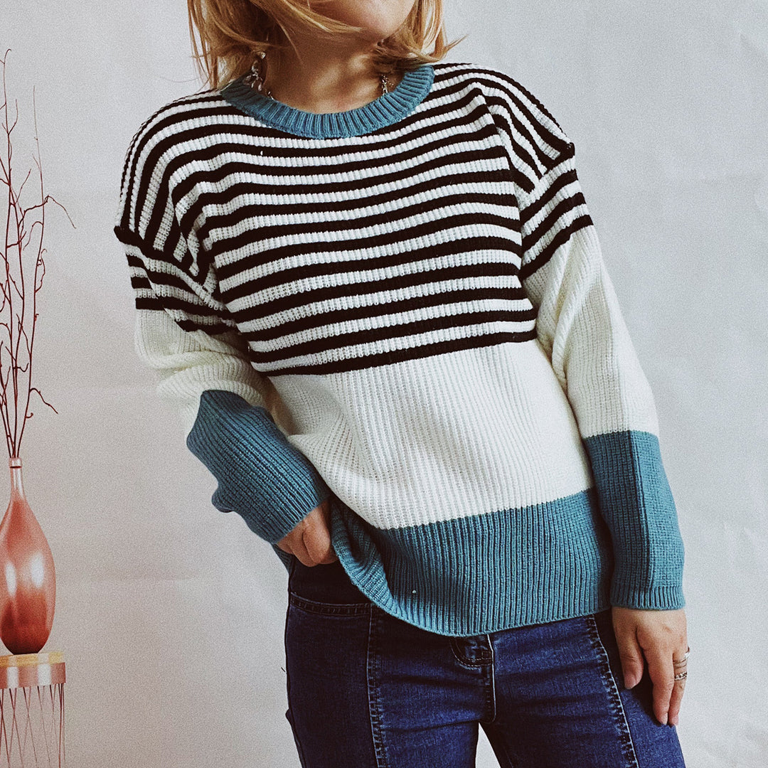 Damen trendy gestreifter Pullover mit modernen Akzenten und komfortablem Schnitt Heidi-Mode