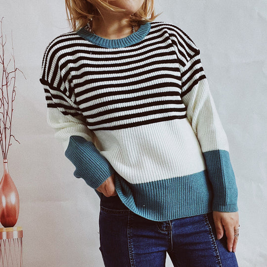Damen trendy gestreifter Pullover mit modernen Akzenten und komfortablem Schnitt Heidi-Mode