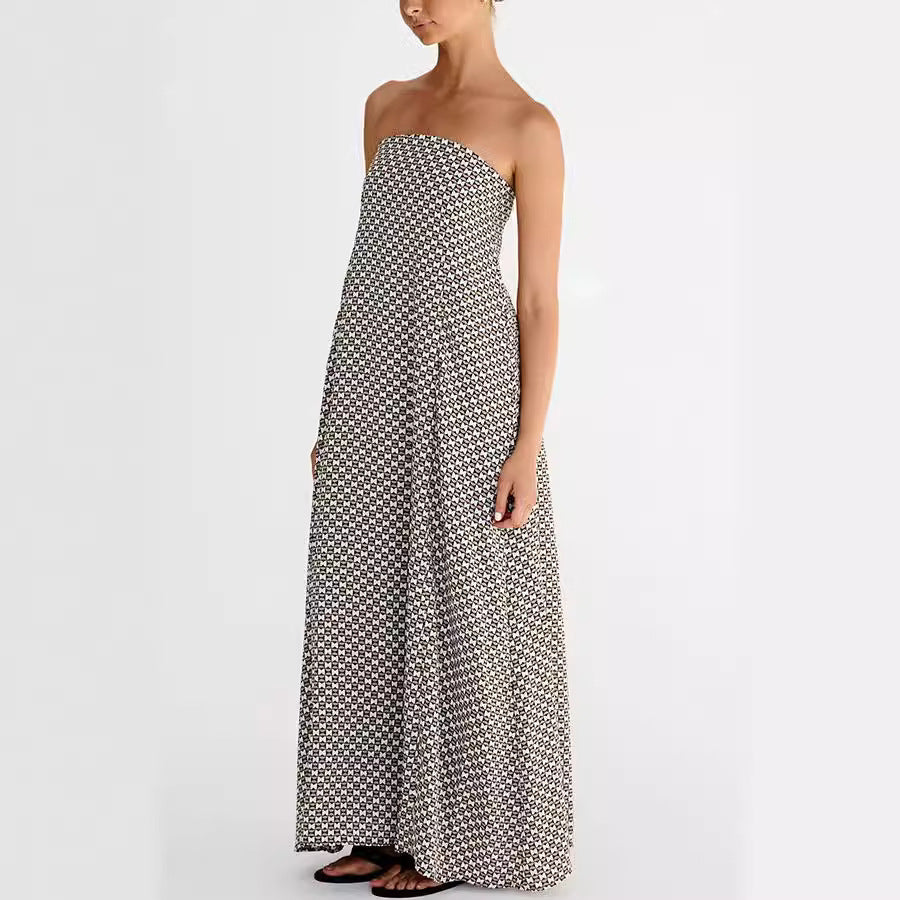Damen Maxikleid mit strapless Design und einzigartigem Muster Heidi-Mode