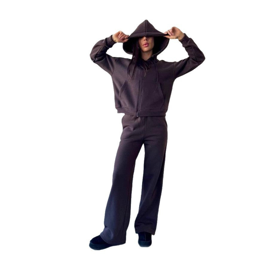 Damen Sportliche Loungewear-Jacke und weite Hose mit elastischem Bund Heidi-Mode
