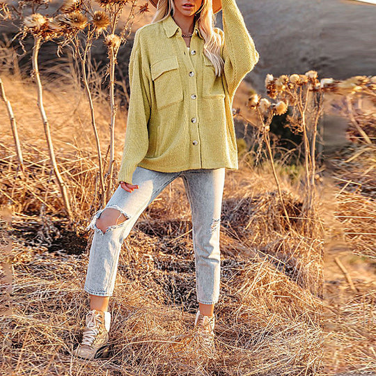 Damen Oversized Hemdbluse mit strukturiertem Design und Knopfdetails Heidi-Mode