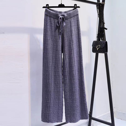 Damen Weit geschnittene Leinenhose mit elastischem Bund und gestreiftem Design Heidi-Mode