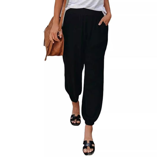 Damen lässige Leinen-Hose mit elastischem Bund und Gummizug Heidi-Mode