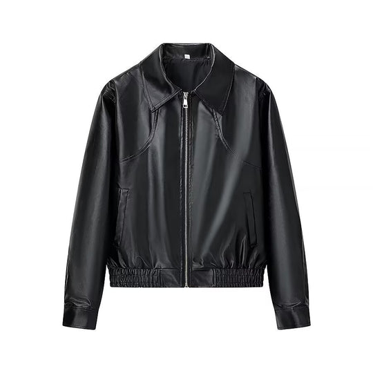 Damen Kunstlederjacke mit stylischem Kragen und elastischen Bündchen Heidi-Mode