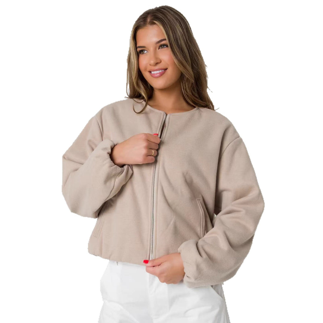 Damen Oversized Sweatjacke mit lässigem Schnitt und glänzender Oberfläche Heidi-Mode
