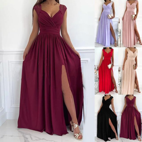 Heidi-Mode | Damen Abendkleid mit elegantem V-Ausschnitt und Rüschendetails