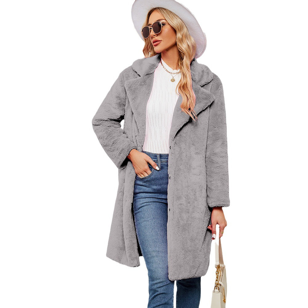 Damen Eleganter Kunstpelzmantel mit tiefem Kragen Heidi-Mode