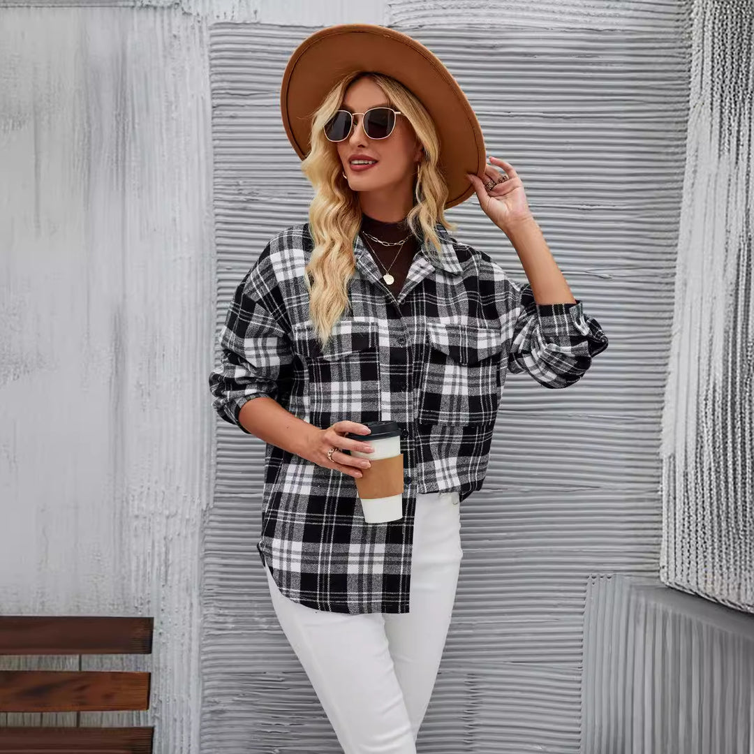 Damen Flanellhemdjacke im lässigen Karo-Design mit Brusttaschen Heidi-Mode