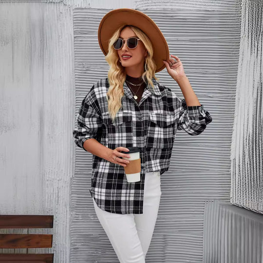 Damen Flanellhemdjacke im lässigen Karo-Design mit Brusttaschen Heidi-Mode