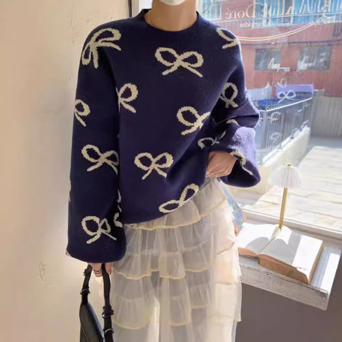 Damen Weicher Pullover mit romantischem Schleifenmuster Heidi-Mode