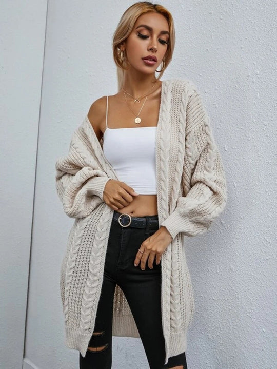 Damen Grobstrick Cardigan mit lässigem Oversize-Schnitt und raffiniertem Zopfmuster Heidi-Mode