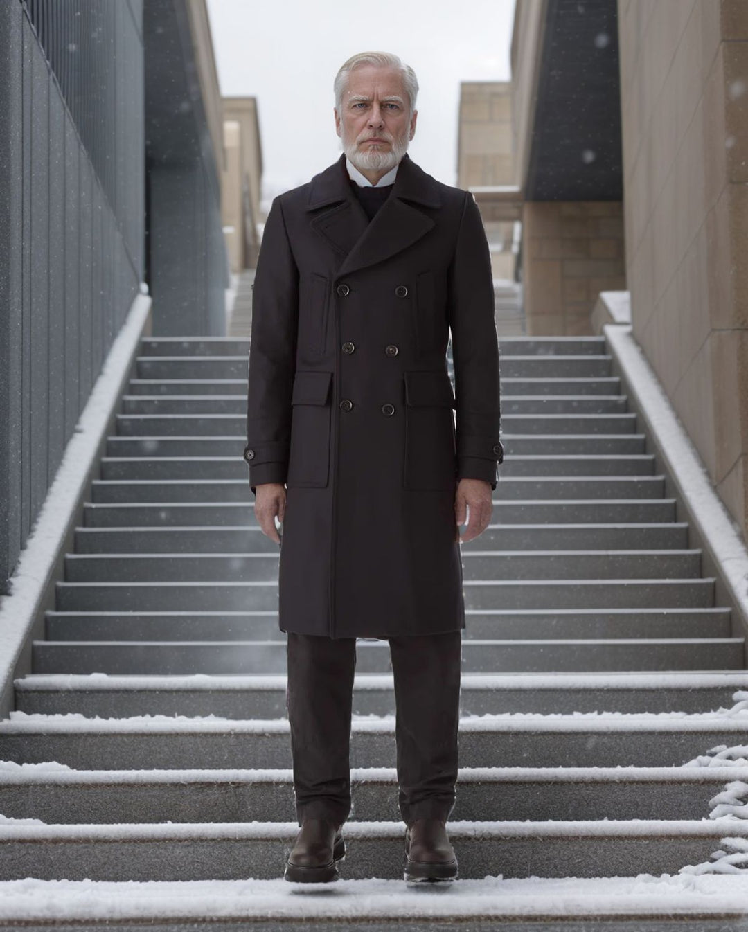 Herren eleganter Dufflecoat mit tiefem Revers und praktischen Taschen Heidi-Mode