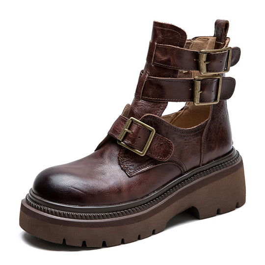 Damen Chunky Biker-Stiefel mit verstellbaren Riemen und robustem Sohlenprofil Heidi-Mode