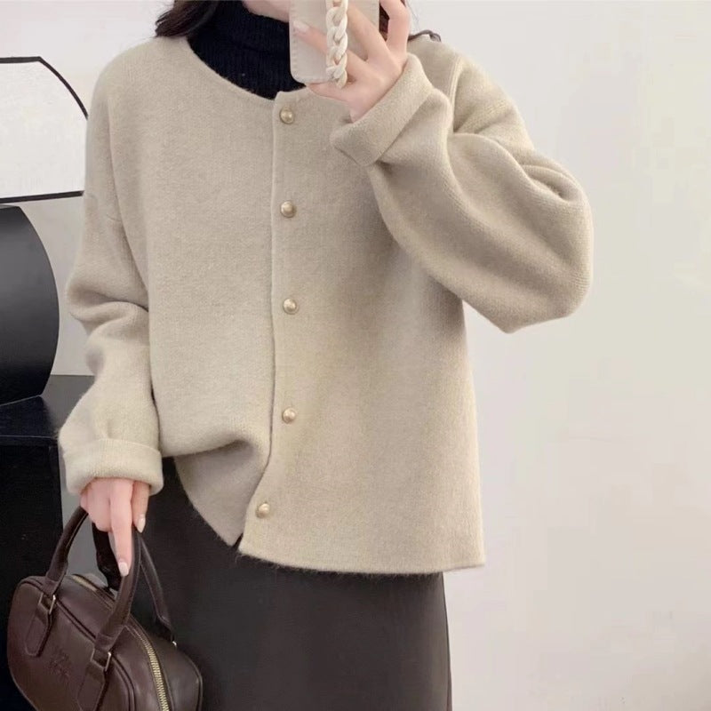 Damen Grobstrickjacke mit eleganter Knopfleiste und lässigem Schnitt Heidi-Mode
