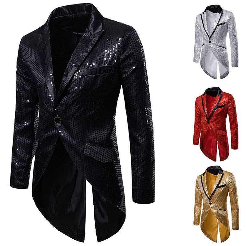 Herren eleganter Pailletten-Blazer mit asymmetrischem Schnitt und luxuriösem Design Heidi-Mode