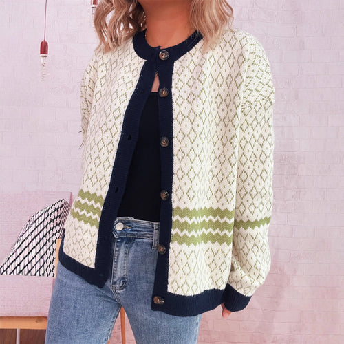 Damen Strickjacke mit vielseitigem Muster und eleganten Knopfdetails Heidi-Mode