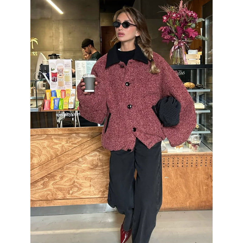 Damen Oversized Wolljacke mit eleganter Knopfverarbeitung Heidi-Mode