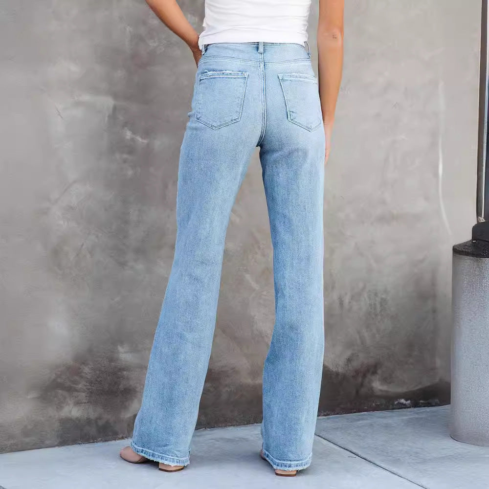 Damen High-Waist Bootcut Jeans mit raffinierter Waschung und bequemer Passform Heidi-Mode
