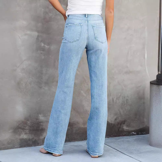 Damen High-Waist Bootcut Jeans mit raffinierter Waschung und bequemer Passform Heidi-Mode