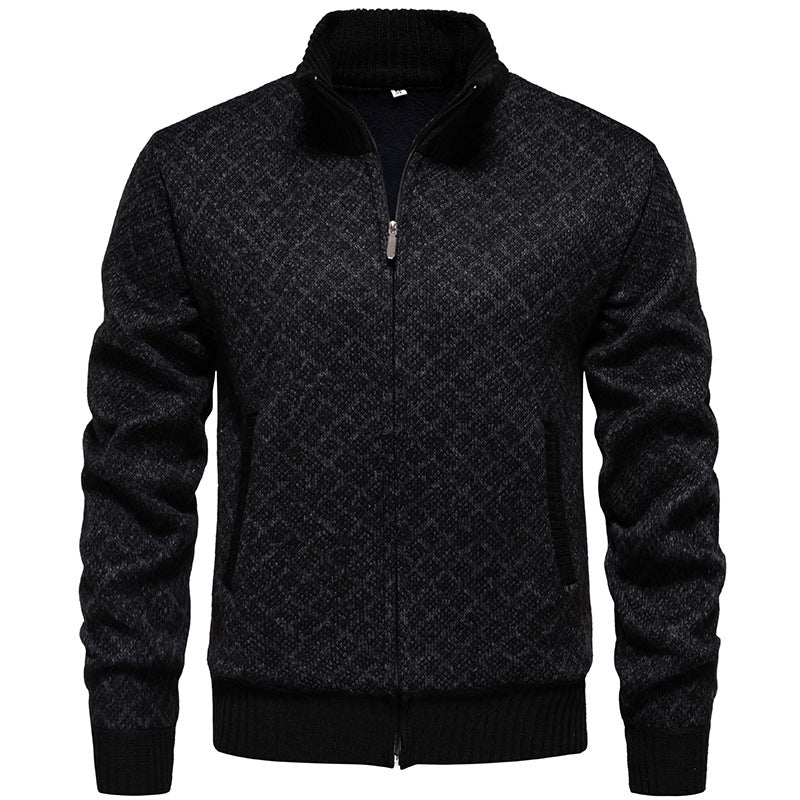 Herren Strickjacke im modernen Rautenmuster mit durchgehendem Reißverschluss Heidi-Mode