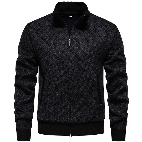 Herren Strickjacke im modernen Rautenmuster mit durchgehendem Reißverschluss Heidi-Mode