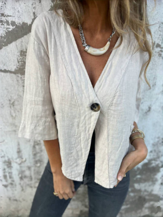 Damen Leichtes Leinenblazer mit kurzer Arm Heidi-Mode