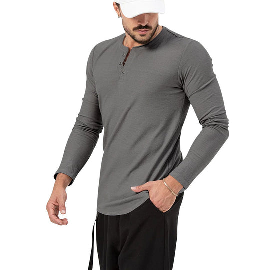 Herren Langarm Henley-Shirt mit modischem Knopfverschluss Heidi-Mode