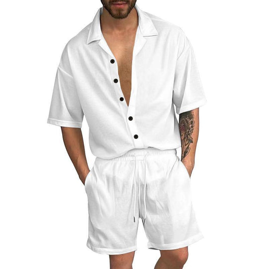 Herren Freizeit-Set mit lässigem Kurzarmhemd und elastischen Shorts Heidi-Mode