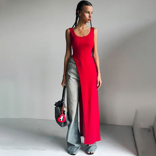 Damen Maxikleid mit asymmetrischem Schnitt und fließendem Stoff Heidi-Mode
