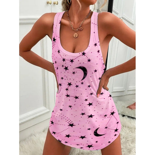 Damen luftiges Trägershirt mit Sternen- und Mondmotiv Heidi-Mode