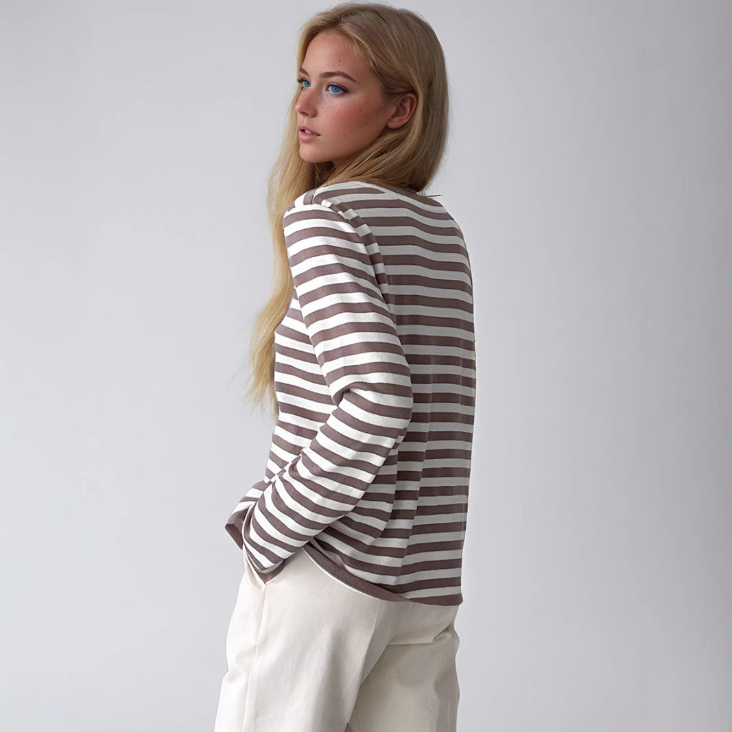 Damen gestreifter Langarmpullover mit Rundhalsausschnitt und lässigem Schnitt Heidi-Mode