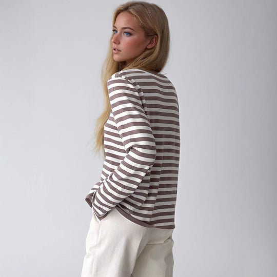 Damen gestreifter Langarmpullover mit Rundhalsausschnitt und lässigem Schnitt Heidi-Mode