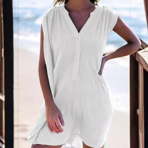 Damen lässiges Strandkleid mit Knopfdetails Heidi-Mode