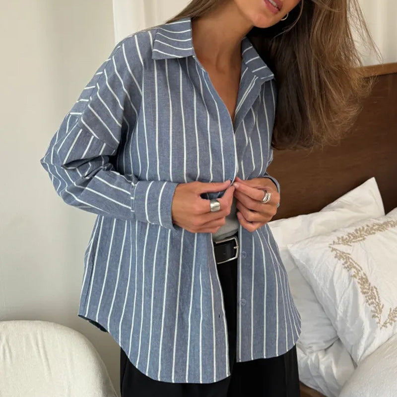 Damen Oversized Hemd mit feinen Streifen Heidi-Mode