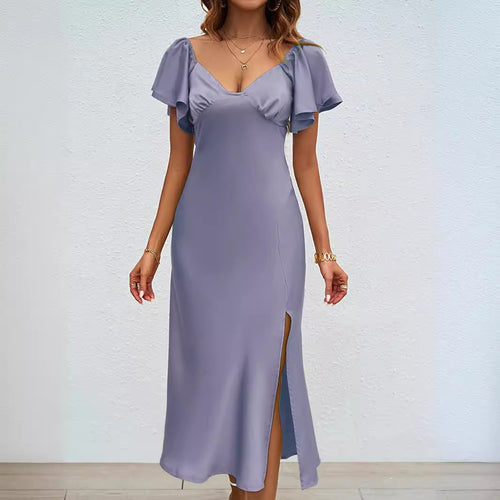 Damen elegantes Midikleid mit schickem V-Ausschnitt und voluminösen Rüschendetails Heidi-Mode