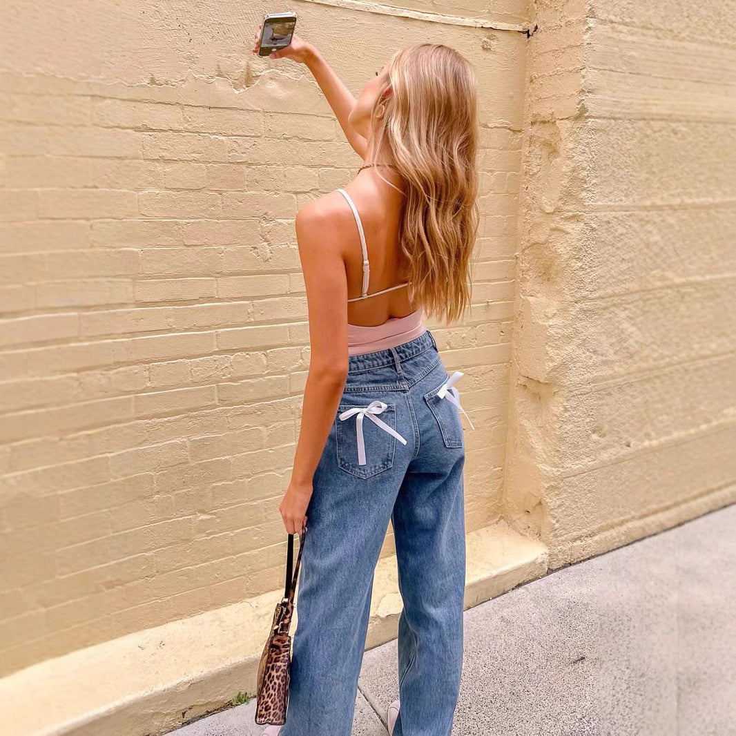 Damen Hoch taillierte Bootcut-Jeans mit weitem Bein und dehnbarer Passform Heidi-Mode