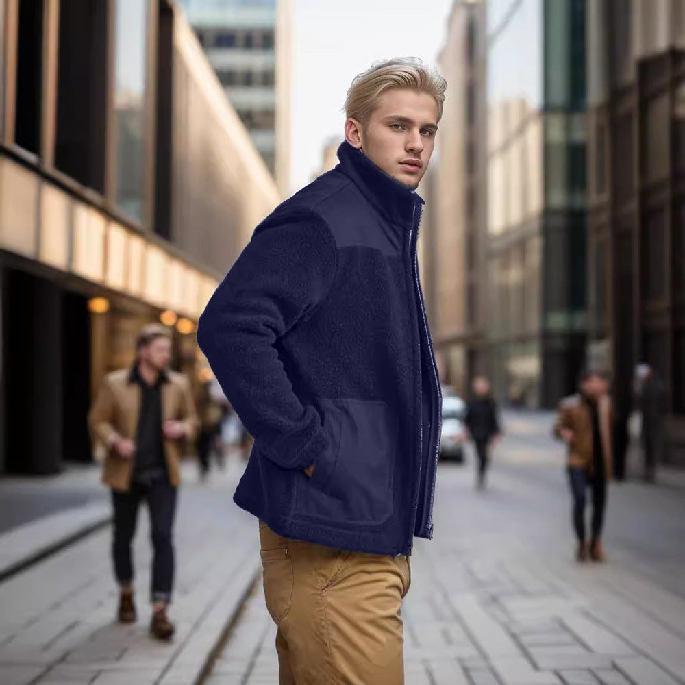 Herren Fleecejacke mit hohem Kragen und praktischen Taschen Heidi-Mode