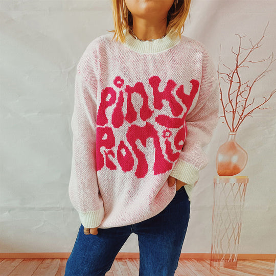 Damen lässiger Pullover mit großflächiger Schriftzug-Applikation Heidi-Mode