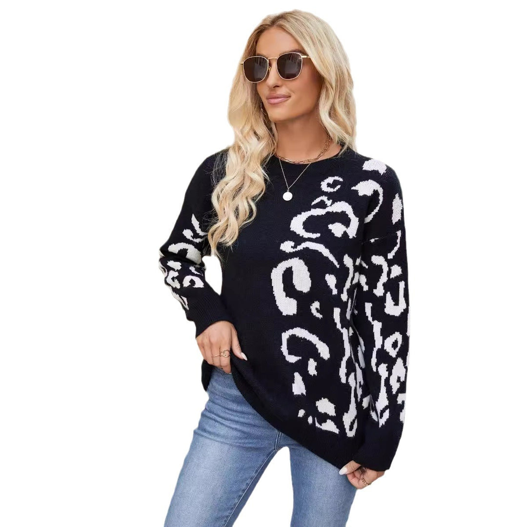 Damen trendiger Strickpullover mit modernem Leopardenmuster und lockerer Passform Heidi-Mode
