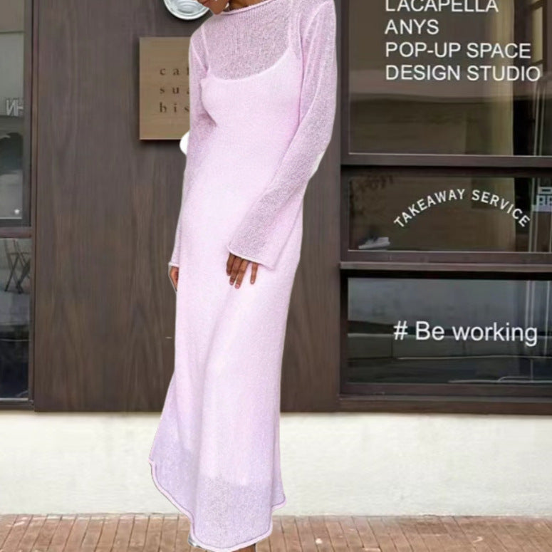 Damen Elegantes Strickkleid mit weitem Schnitt und langen Ärmeln Heidi-Mode