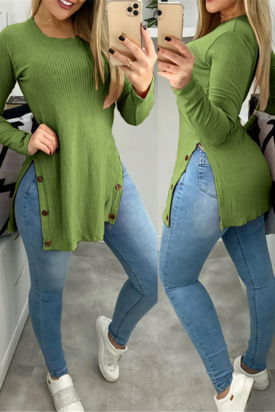 Heidi-Mode | Knopf Spalte Asymmetrisches Tunika Top