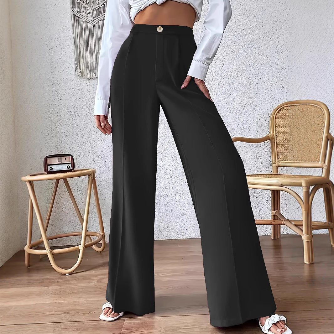Damen Weit geschnittene elegante Stoffhose mit hoch sitzendem Bund Heidi-Mode