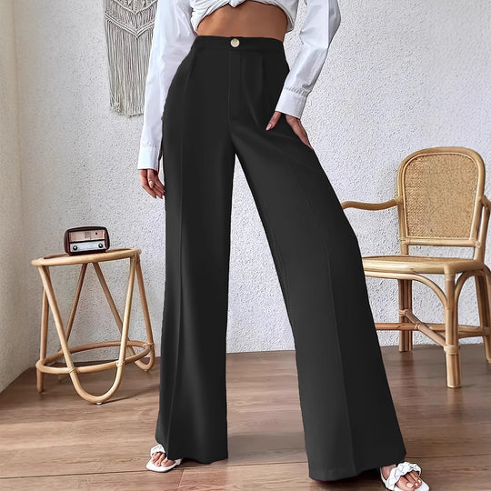 Damen Weit geschnittene elegante Stoffhose mit hoch sitzendem Bund Heidi-Mode