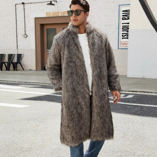 Herren Eleganter und kuscheliger Langmantel aus Kunstfell Heidi-Mode