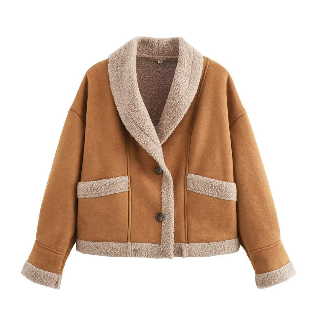 Damen Kuschelige Teddyjacke mit weitem Schnitt und eleganten Knopfdetails Heidi-Mode