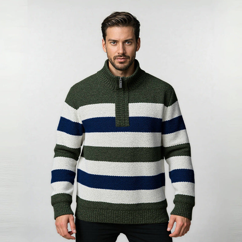 Herren Strickpullover mit hohem Kragen und innovativem Reißverschluss Heidi-Mode